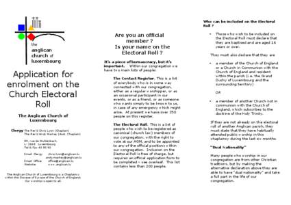 Who can be included on the Electoral Roll ? the  anglican