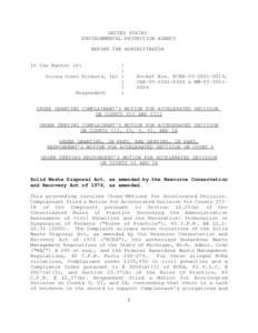 ORDER GRANTING COMPLAINANT’S MOTION FOR ACCELERATED DECISION ON COUNTS VII AND VIII