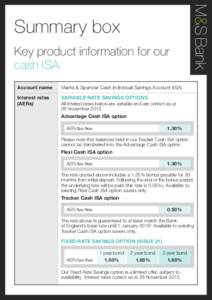 Summary box Key product information for our cash ISA Account name  Marks & Spencer Cash Individual Savings Account (ISA)