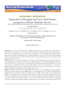 ORIGINAL RESEARCH  Exploration of Aboriginal and Torres Strait Islander perspectives of Home Medicines Review LS Swain, L Barclay University Centre for Rural Health, Lismore, New South Wales, Australia