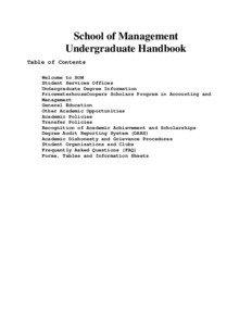 School of Management Undergraduate Handbook Table of Contents