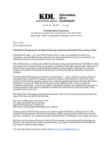 Communications Department 814 West River Center N.E., Comstock Park, MIHeidi Nagel • KDL Communications Manager • June 8, 2015 For Immediate Release