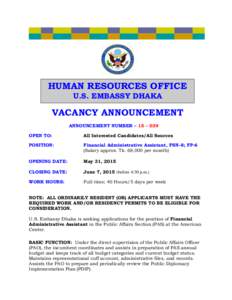    HUMAN RESOURCES OFFICE U.S. EMBASSY DHAK