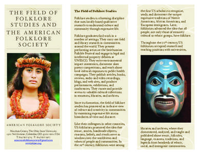 THE FIELD OF FOLKLORE STUDIES AND THE AMERICAN FOLKLORE SOCIETY