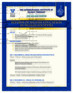 THE INTERNATIONAL INSTITUTE OF ISLAMIC THOUGHT THE WILSON CENTER TWO-DAY SYMPOSIUM ON  REFORM OF HIGHER EDUCATION