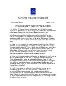 NATIONAL THEATRE OF THE DEAF For Immediate Release