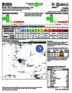 Green Alert Earthquake Shaking M 4.0, 14.1 km (8.8 mi) N of Arvin, CA