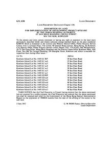 G.N[removed]Lands Department Lands Resumption Ordinance (Chapter 124) RESUMPTION OF LAND FOR IMPLEMENTATION OF DEVELOPMENT PROJECT MTK/1/002