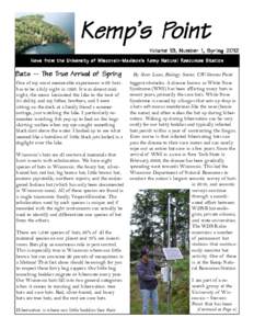 Kemp’s Point Volume 13, Number 1, Spring 2012 News from the Univ ersity of Wisconsin-Madison’s Kemp Natur al Resour ces Station