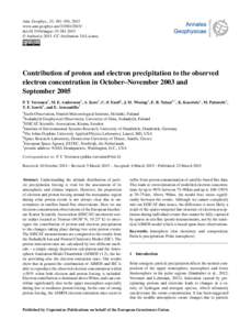 Ann. Geophys., 33, 381–394, 2015 www.ann-geophys.net[removed]doi:[removed]angeo[removed] © Author(s[removed]CC Attribution 3.0 License.  Contribution of proton and electron precipitation to the observed