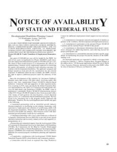 OTICE OF AVAILABILITY NOF STATE AND FEDERAL FUNDS Developmental Disabilities Planning Council 155 Washington Avenue, 2nd Floor Albany, NY 12210