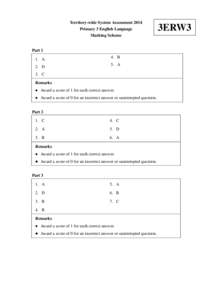 Territory-wide System Assessment 2014 Primary 3 English Language Marking Scheme Part 1 1. A