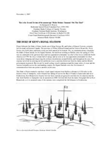 November 1, 2007  This is the Second Section of the manuscript “Radio Stations Common? Not This Kind” by Spurgeon G. Roscoe Radioman Special Royal Canadian NavyGraduate Radio College of Canada, Toronto