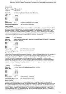 Summary of ARC Future Fellowships Proposals for Funding to Commence in[removed]Queensland The University of Queensland FT0991479