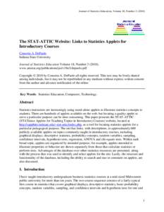 Journal of Statistics Education, Volume 18, Number[removed]The STAT-ATTIC Website: Links to Statistics Applets for Introductory Courses Concetta A. DePaolo Indiana State University