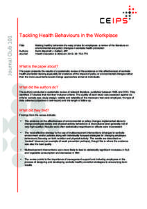 Journal	
  Club	
  101	
    	
   Tackling Health Behaviours in the Workplace Title: