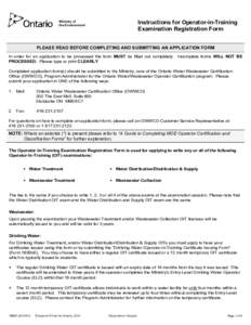 Instructions for Operator-in-Training Examination Registration Form Ministry of the Environment