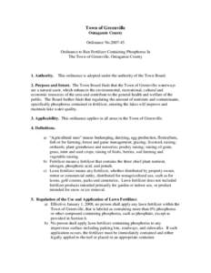 Town of Greenville Outagamie County Ordinance NoOrdinance to Ban Fertilizer Containing Phosphorus In The Town of Greenville, Outagamie County