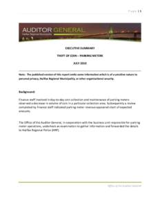 Page |1  EXECUTIVE SUMMARY THEFT OF COIN – PARKING METERS JULY 2010