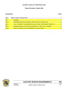 SHORT CIRCUIT PROTECTION Table of Contents - Section 800 PARAGRAPH  PAGE