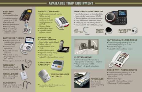 Available TDAP equipment AMPLIFIED PHONES (Corded and Cordless) • Amplifies incoming