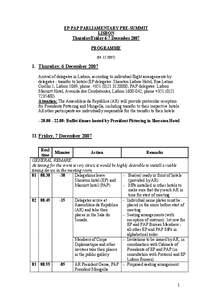 EP-PAP PARLIAMENTARY PRE-SUMMIT LISBON Thursday/Friday 6-7 December 2007 PROGRAMME[removed])