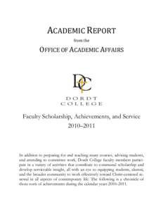 ACADEMIC REPORT from the OFFICE OF ACADEMIC AFFAIRS  Faculty Scholarship, Achievements, and Service