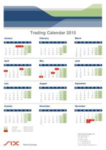 Trading Calendar 2015 January February  MO