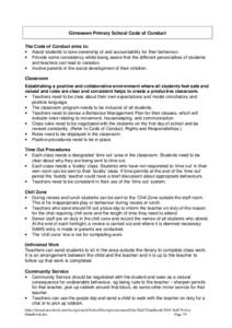 Girraween Primary School Code of Conduct The Code of Conduct aims to: • Assist students to take ownership of and accountability for their behaviour. • Provide some consistency whilst being aware that the different pe