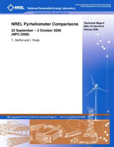 NREL Pyrheliometer Comparisons: 22 September - 3 October[removed]NPC-2008)