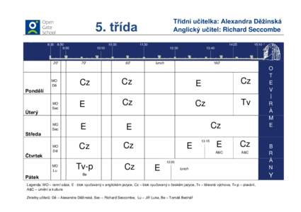 Třídní učitelka: Alexandra Děžinská Anglický učitel: Richard Seccombe 5. třída 8:30