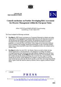 EN  COUNCIL OF THE EUROPEAN UNION  Council conclusions on Further Developing Risk Assessment