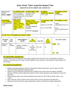 State Street Talent Acquisition Request Form REQUISITION FOR PIC SUMMER JOBS CAMPAIGN 2011 REQUISITION ID # NO  PIC11-006PT