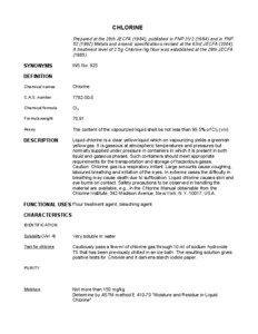 CHLORINE Prepared at the 28th JECFA (1984), published in FNP[removed]and in FNP[removed]Metals and arsenic specifications revised at the 63rd JECFA (2004).