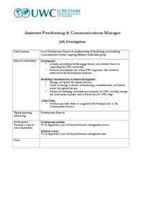 Assistant Fundraising & Communications Manager Job Description Role Summary