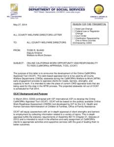 May 27, 2014  REASON FOR THIS TRANSMITTAL ALL COUNTY WELFARE DIRECTORS LETTER
