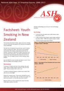 National ASH Year 10 Snapshot Survey[removed]Factsheet: Youth Smoking in New Zealand This factsheet describes the daily, regular and never smoking