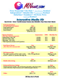 News Transcript • the Hub • Edison/Metuchen Sentinel Independent • Atlanticville • East Brunswick Sentinel Suburban • Examiner • Tri-Town News North/South Sentinel  Interactive Media Kit
