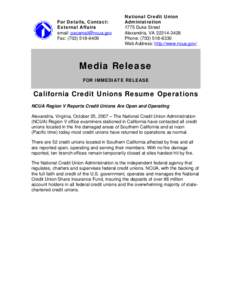 Media Release - California Credit Unions Resume Operations
