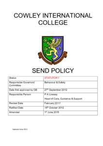 COWLEY INTERNATIONAL COLLEGE SEND POLICY Status