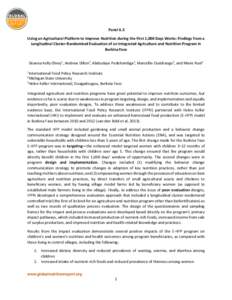 Panel 6.3 Using an Agricultural Platform to Improve Nutrition during the First 1,000 Days Works: Findings from a Longitudinal Cluster-Randomized Evaluation of an Integrated Agriculture and Nutrition Program in Burkina Fa