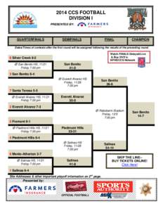 2014 CCS FOOTBALL DIVISION I PRESENTED BY: QUARTERFINALS