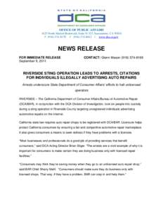 OFFICE OF PUBLIC AFFAIRS 1625 North Market Boulevard, Suite N-323, Sacramento, CA[removed]P[removed]F[removed] | www.dca.ca.gov NEWS RELEASE FOR IMMEDIATE RELEASE