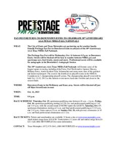 !  ! FAN FEST RETURNS TO DOWNTOWN ENNIS TO CELEBRATE 30th ANNIVERSARY AAA TEXAS NHRA FALL NATIONALS
