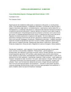 CURRICULUM AGROAMBIENTALE - ALIMENTARE  Corso di Biochimica Agraria e Fisiologia delle Piante Coltivate - 8 CFU II semestre II anno Prof. Graziano Zocchi