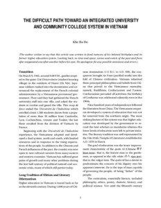 THE DIFFICULT PATH TOWARD AN INTEGRATED UNIVERSITY AND COMMUNITY COLLEGE SYSTEM IN VIETNAM Khe Ba Do