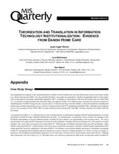 RESEARCH ARTICLE  THEORIZATION AND TRANSLATION IN INFORMATION TECHNOLOGY INSTITUTIONALIZATION: EVIDENCE FROM DANISH HOME CARE Jeppe Agger Nielsen