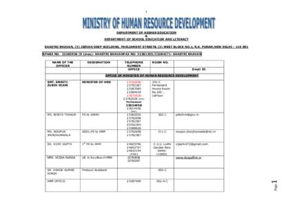 1  DEPARTMENT OF HIGHER EDUCATION & DEPARTMENT OF SCHOOL EDUCATION AND LITERACY SHASTRI BHAVAN, (2) JEEVAN DEEP BUILDING, PARLIAMENT STREET& (3) WEST BLOCK NO.1, R.K. PURAM,NEW DELHI[removed]