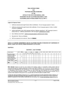 FINAL EXPRESS TERMS FOR PROPOSED BUILDING STANDARDS OF THE OFFICE OF THE STATE FIRE MARSHAL (SFM) REGARDING THE 2007 CALIFORNIA MECHANICAL CODE