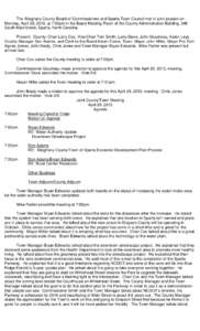 The Alleghany County Board of Commissioners and Sparta Town Council met in joint session on Monday, April 29, 2013, at 7:00pm in the Board Meeting Room of the County Administration Building, 348 South Main Street, Sparta